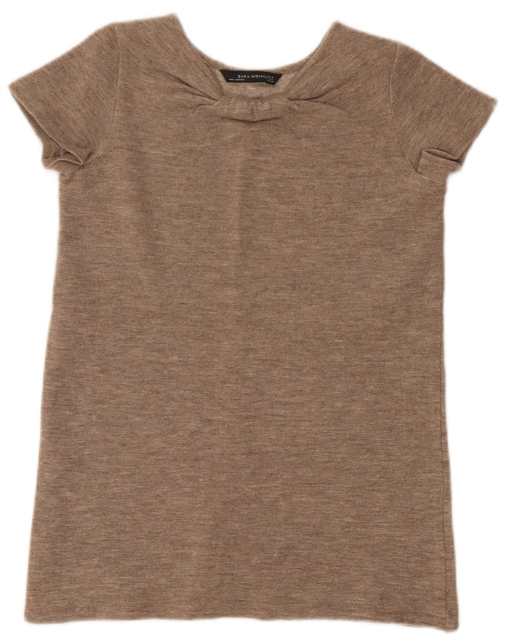 Zara Damen T-Shirt Top UK 12 Mittelbraun gefleckt