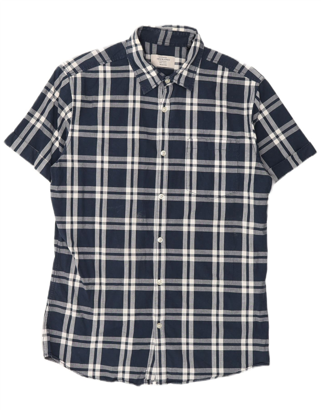 Jack & Jones Herren-Kurzarmhemd aus mittelblauer, karierter Baumwolle