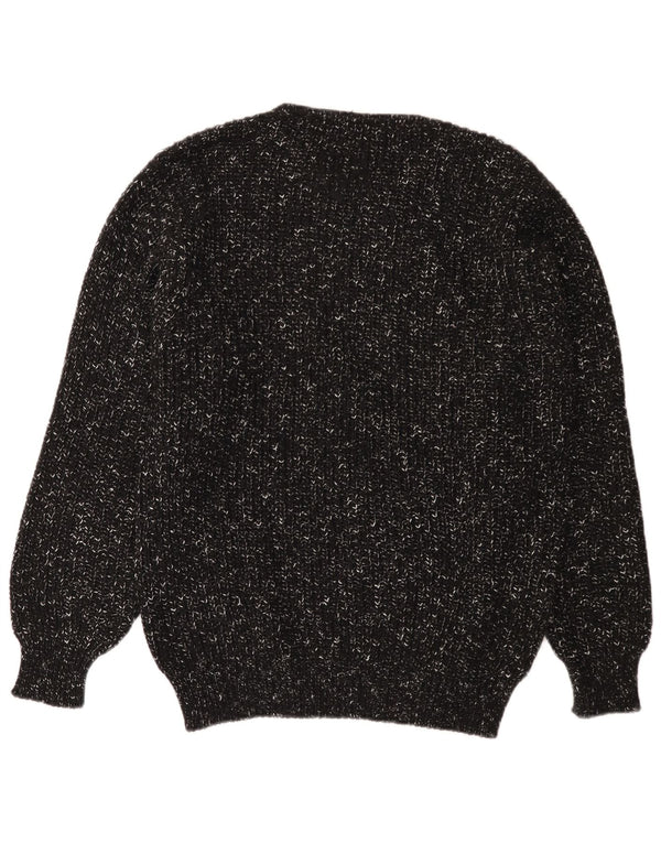 Vintage Herren-Pullover mit Rundhalsausschnitt, XL, schwarz gefleckte Wolle