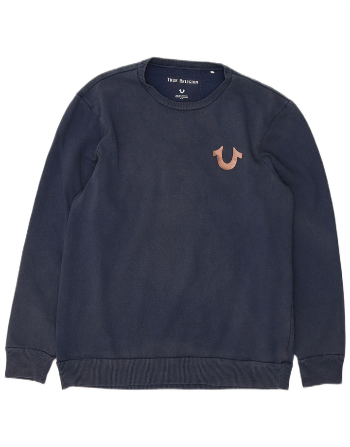 True Religion Herren-Sweatshirt mit Grafik, mittlere marineblaue Baumwolle