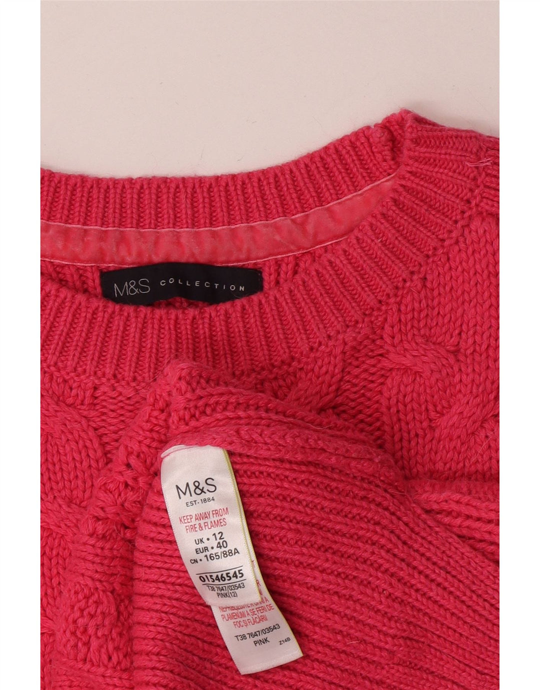 Marks & Spencer Damen-Pullover mit U-Boot-Ausschnitt, UK 12, mittelrosa, Baumwolle