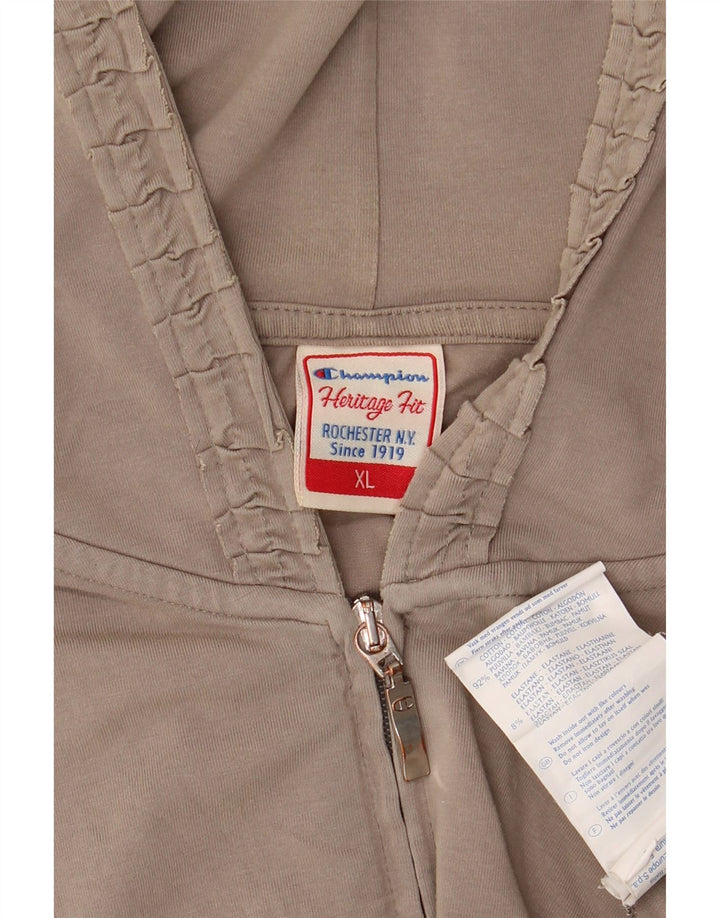 CHAMPION Damen Heritage Fit Zip Hoodie Pullover UK 18 XL Beige Baumwolle