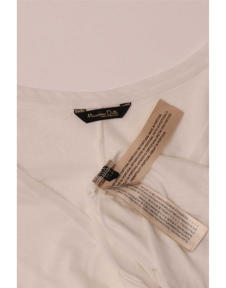 Massimo Dutti Damen Durchsichtiges Top Langarm UK 12 Mittelweiß Lyocell