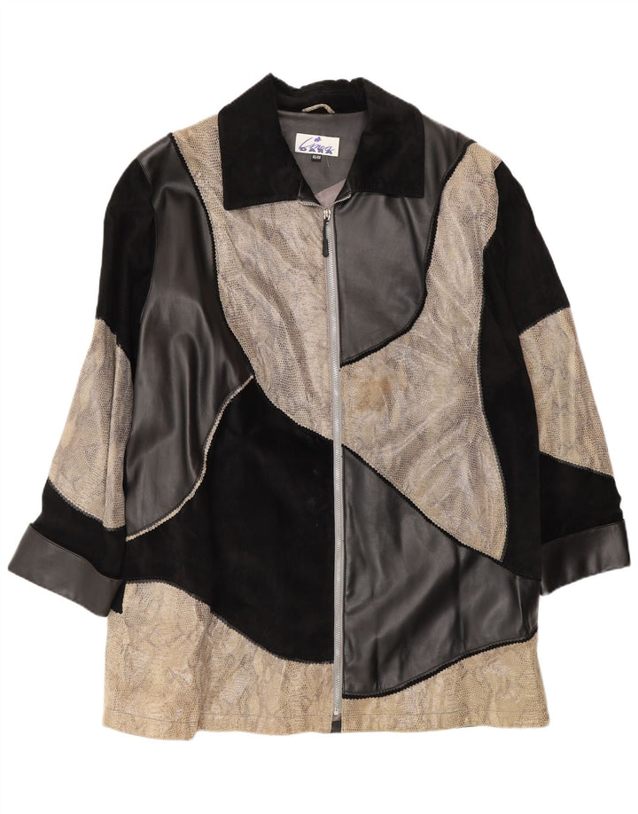 Linea Damen Lederjacke EU 46/48 2XL Schwarzes Colourblock-Leder