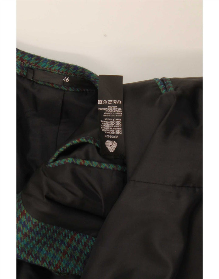 Vintage Herren 2-Knopf-Blazer-Jacke IT 46 Kleine grüne Hahnentritt-Schurwolle