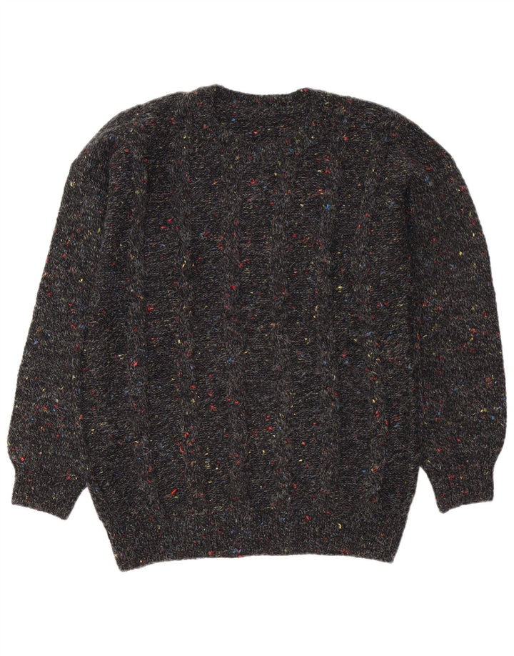 Vintage Herren Pullover mit Rundhalsausschnitt, groß, schwarz gefleckt