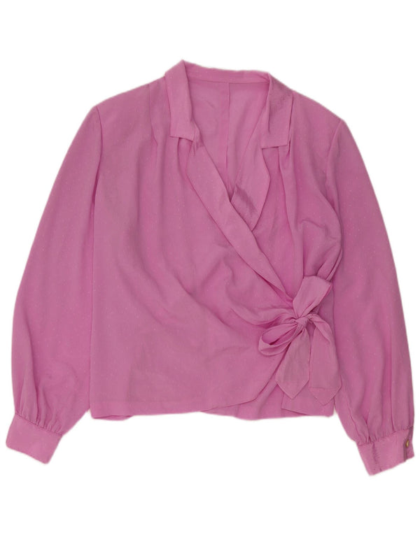 Vintage Damen Langarm Wickelbluse Top UK 16 Large Pink Spotted