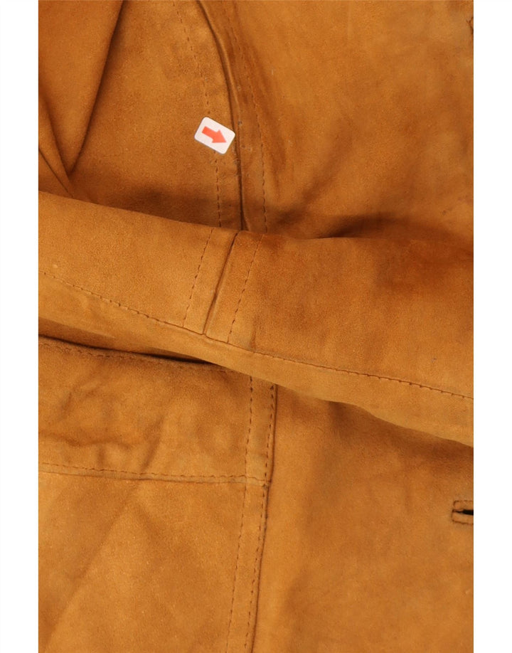 Vintage Damen 3-Knopf-Wildleder-Blazerjacke UK 14 Mittelbraunes Leder