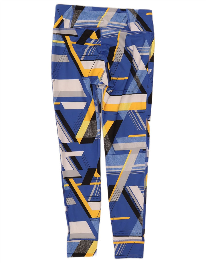 REEBOK Damen Leggings UK 12/14 Mittelblaues geometrisches Polyester