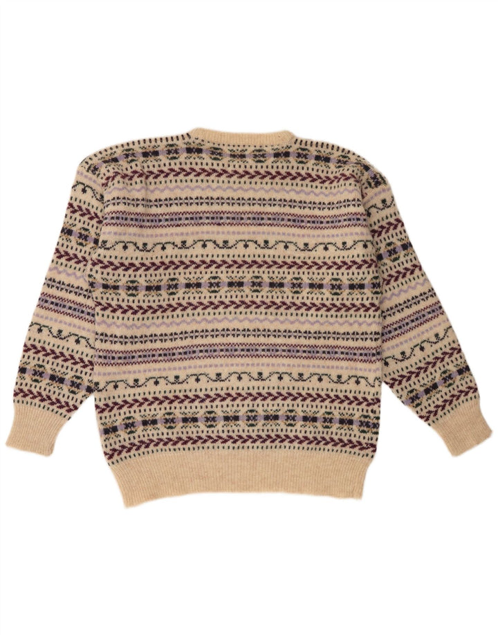 Cubus Herren-Pullover mit Rundhalsausschnitt, groß, Beige, Fair-Isle-Wolle
