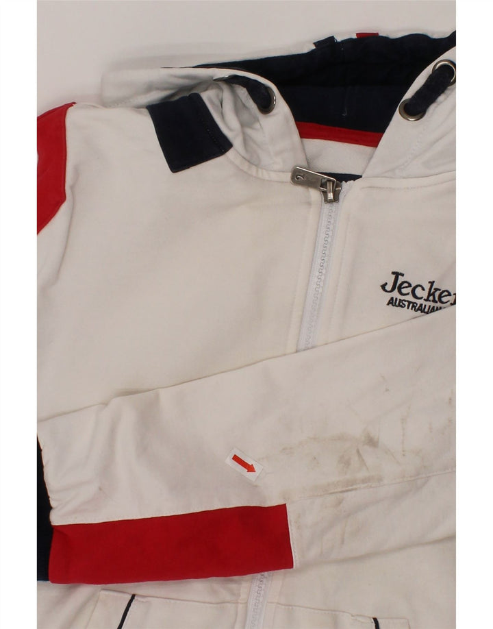 JECKERSON Jungen-Kapuzenpullover mit grafischem Reißverschluss, 9–10 Jahre, weißes Farbblockdesign
