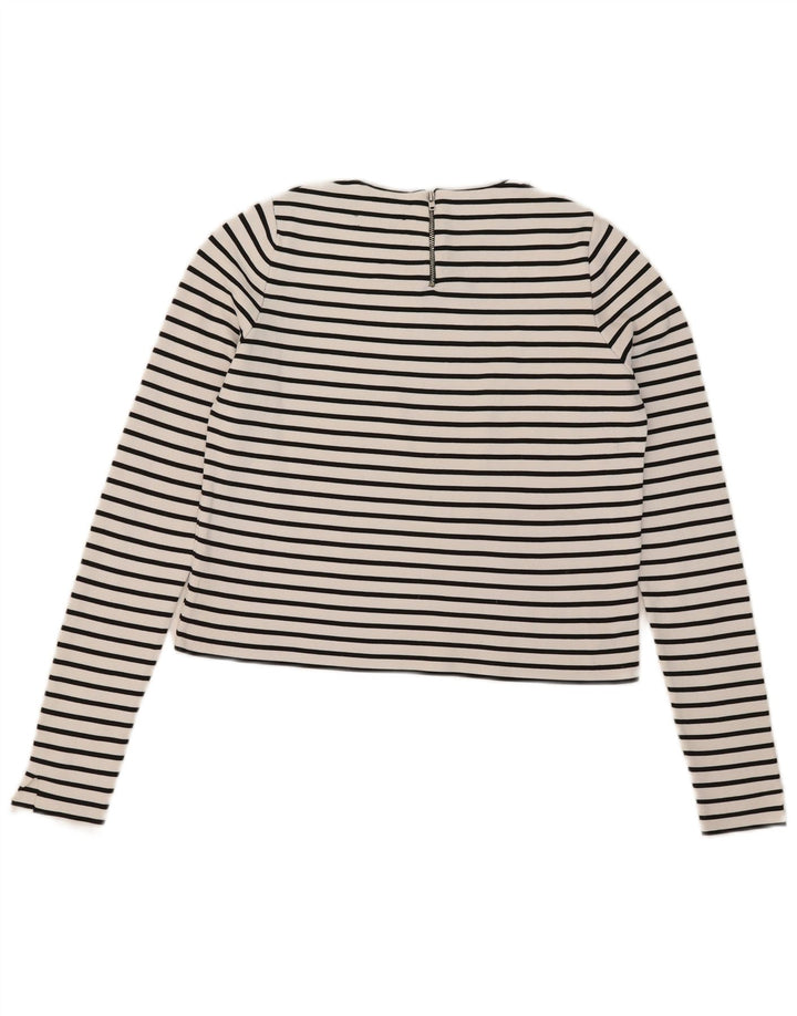 Zara Damen Crop Top Langarm UK 12 Mittelweiß gestreift