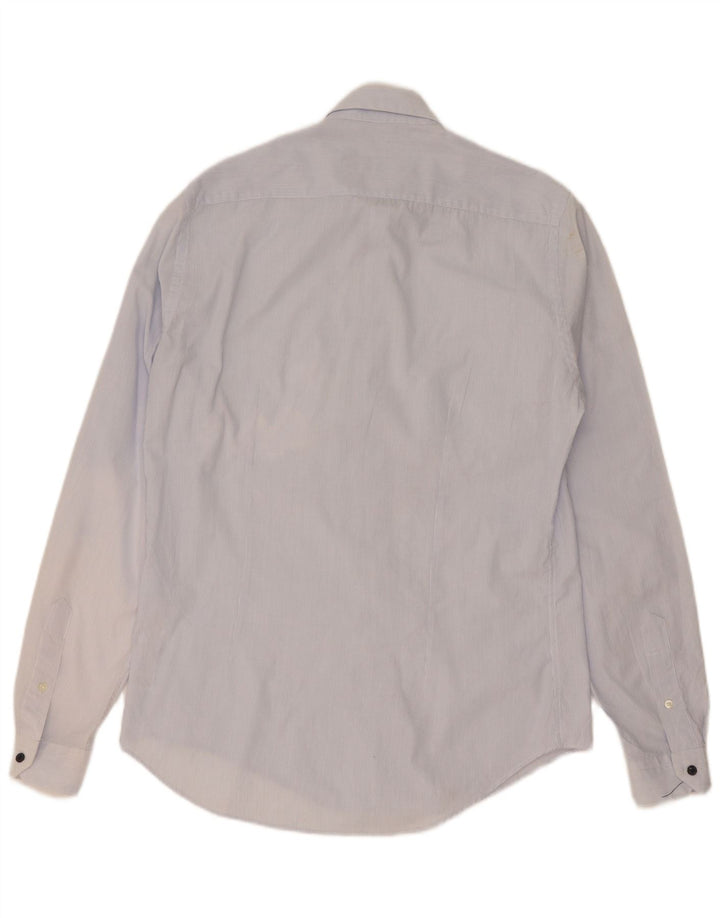 Zara Herren Slim Fit Hemd aus mittelblauer Nadelstreifen-Baumwolle