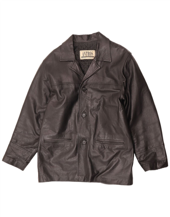 antros Herren-Blazerjacke aus Leder mit 3 Knöpfen, Gr. 40, groß, schwarzes Leder