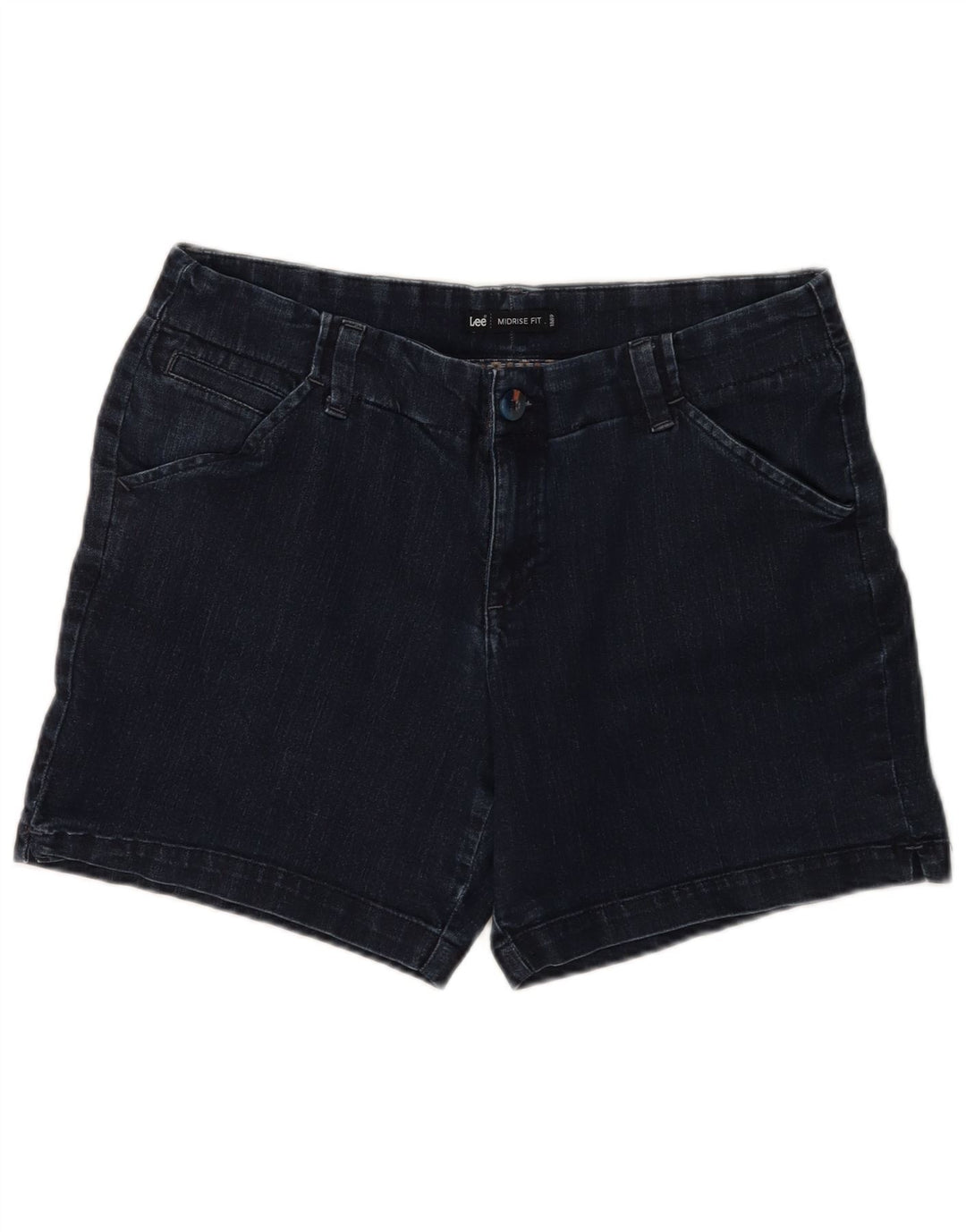 LEE Damen-Jeansshorts mit mittelhohem Bund, US 12, Größe L W34, marineblaue Baumwolle