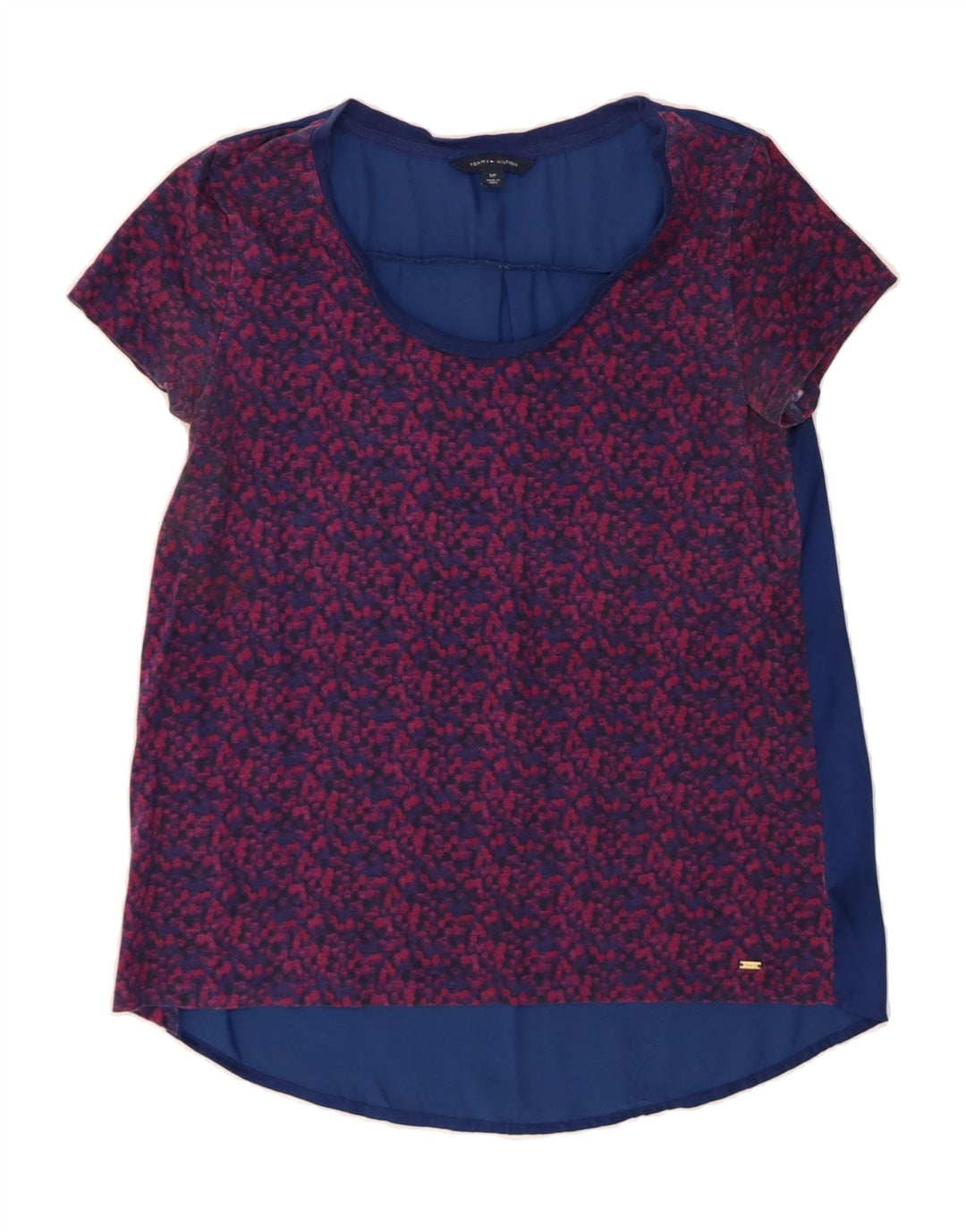 TOMMY HILFIGER Womens T-Shirt Top UK 10 Small Navy Blue Spotted Polyester Vintage Tommy Hilfiger and Second-Hand Tommy Hilfiger from Messina Hembry 