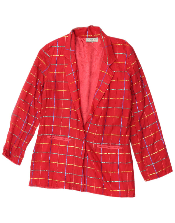 Monsoon Damen-Blazer mit 1 Knopf, UK 12, mittelrot, kariert, Baumwolle