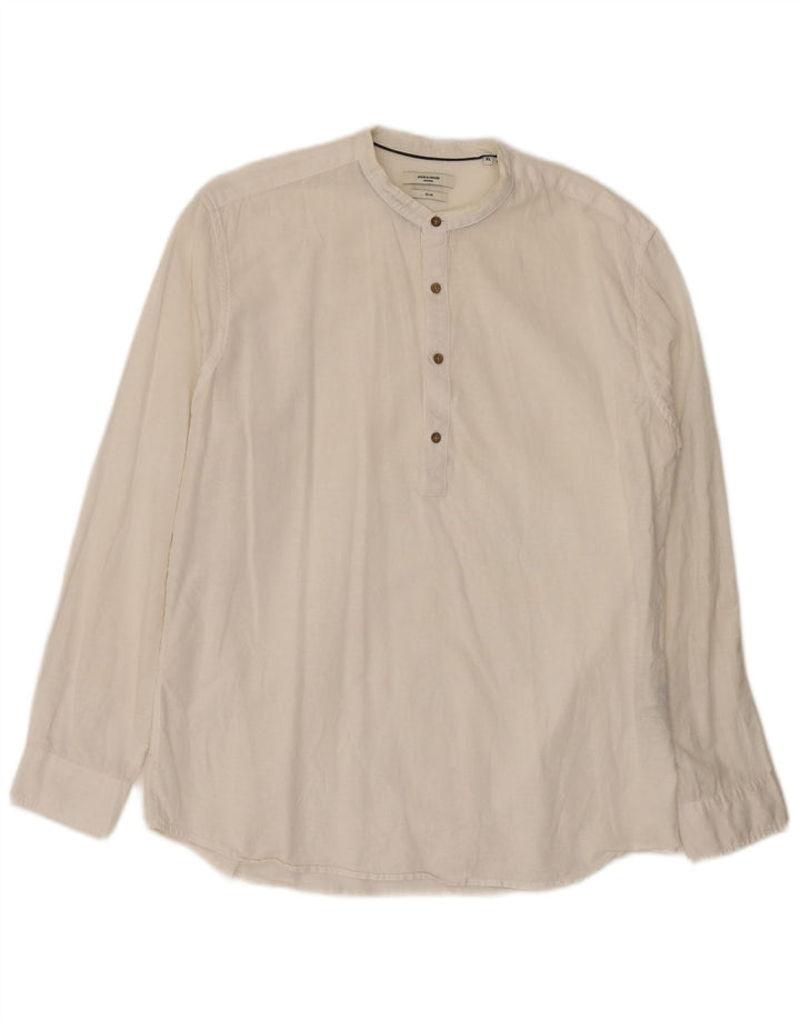 Jack & Jones Herren-Slim-Fit-Pulloverhemd XL aus weißer Baumwolle