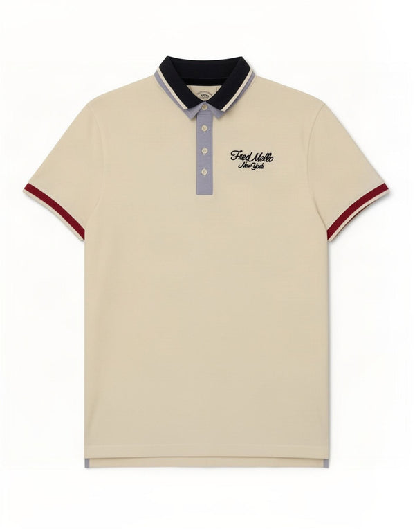 Fred Mello Herren-Poloshirt XL, weiße Colourblock-Baumwolle