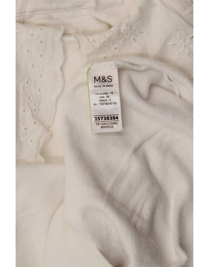 Marks & Spencer Damen Sweatshirt Pullover UK 10 Small Weiße Baumwolle