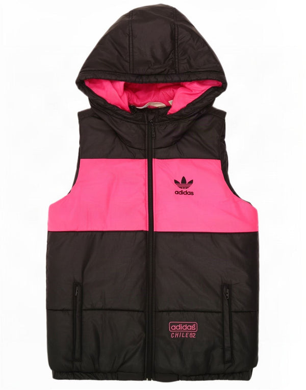 Adidas Damen Kapuzenweste, gepolstert, EU 36, Größe S, Schwarz, Colourblock-Polyester