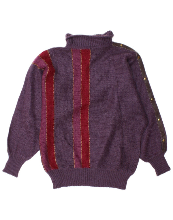 Vintage Damen Rollkragenpullover Pullover UK 16 Großes lila gestreiftes Acryl