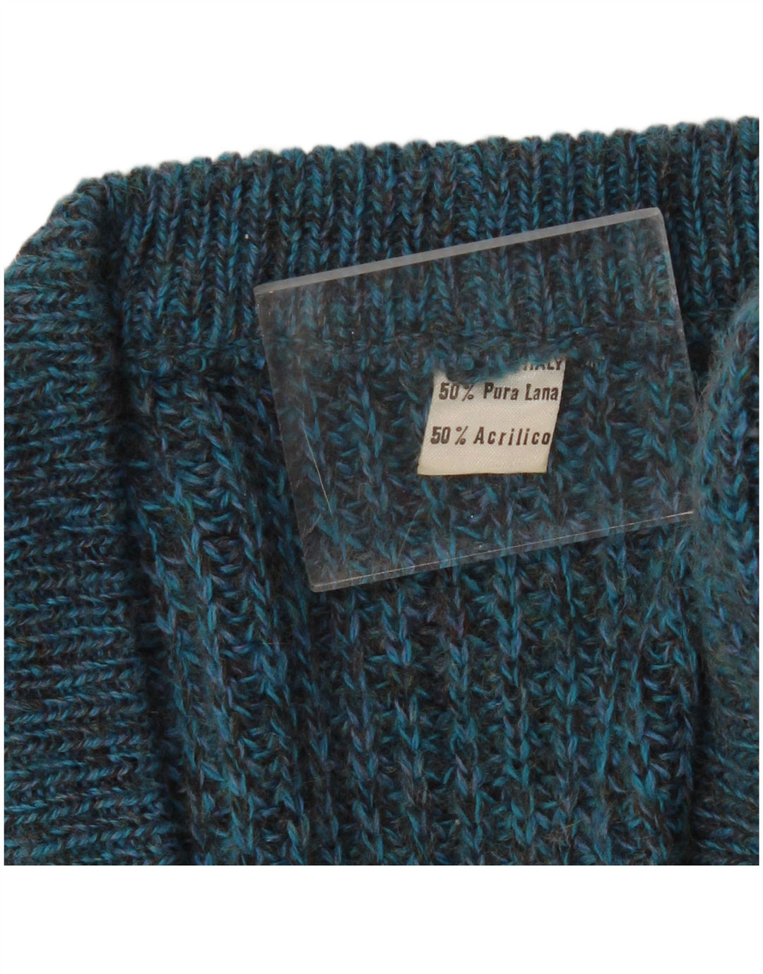 Vintage Herren-Pullover mit normaler Passform, V-Ausschnitt, mittelblau gefleckte Wolle