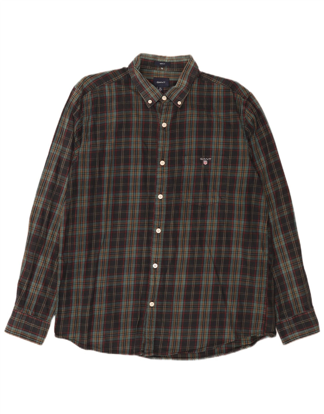 Gant Herren-Flanellhemd mit normaler Passform, Größe 42/43, 17 2XL, mehrfarbig kariert
