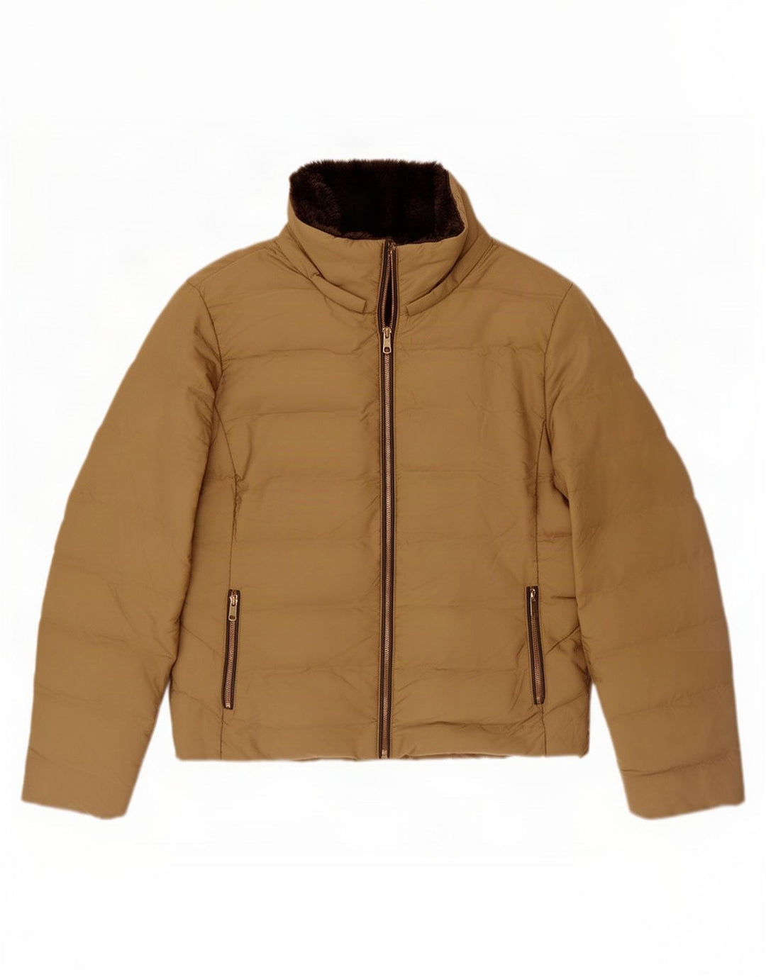 Zara Damen Sherpa Wattierte Jacke UK 20 2XL Beige Polyester
