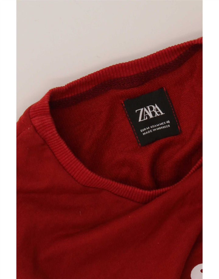 Zara Herren Grafik-Sweatshirt-Pullover aus mittelroter Baumwolle