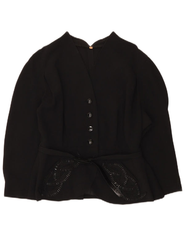 Vintage Damen 4 Knopf 3/4 Ärmel Blazer Jacke IT 44 Medium Schwarz
