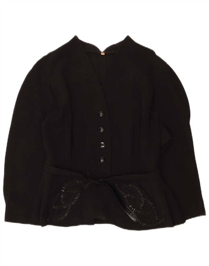 Vintage Damen 4 Knopf 3/4 Ärmel Blazer Jacke IT 44 Medium Schwarz
