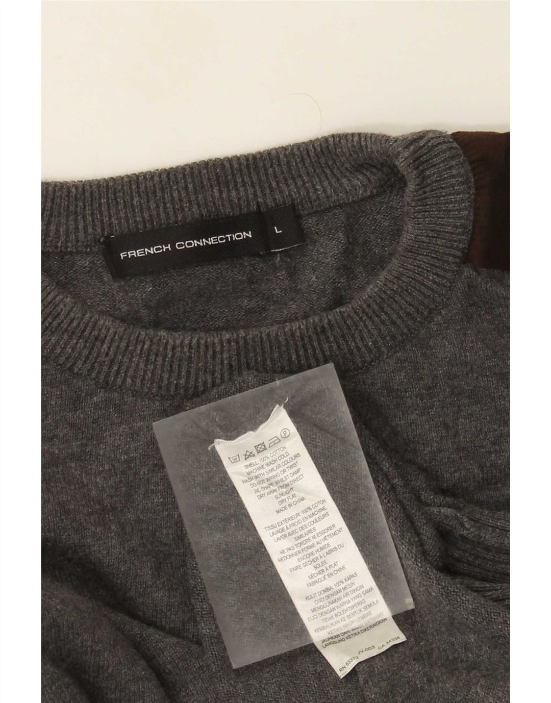 French Connection Herren-Pullover mit Rundhalsausschnitt, Größe L, Grau, Farbblock