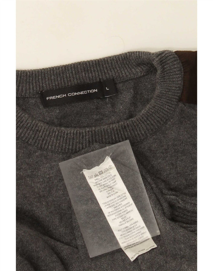 French Connection Herren-Pullover mit Rundhalsausschnitt, Größe L, Grau, Farbblock