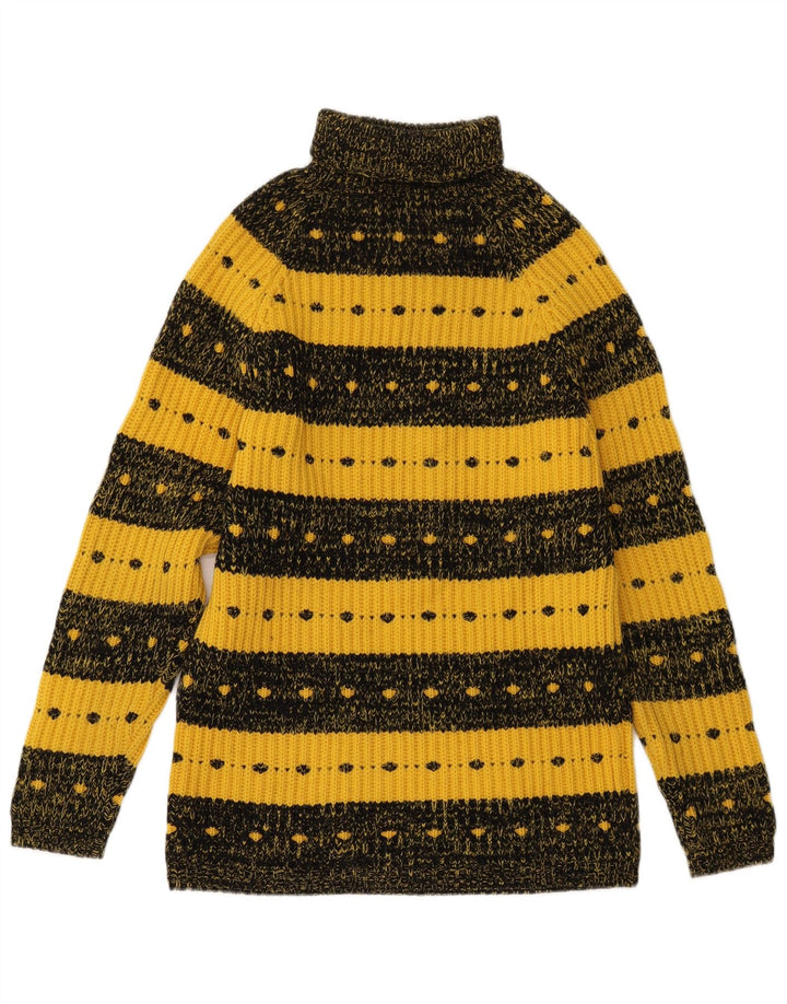 VINTAGE Damen Rollkragenpullover Pullover UK 12 Mittelgelb gestreift