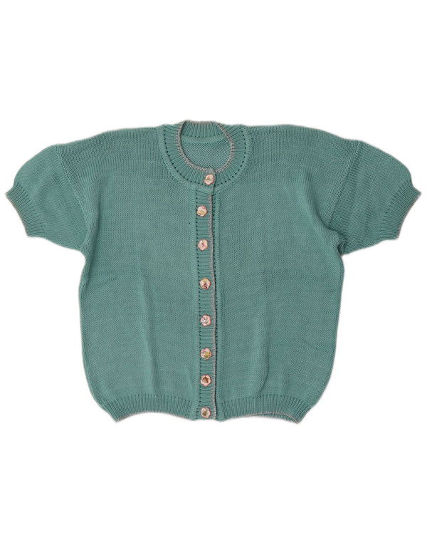 Vintage Damen Kurzarm-Cardigan-Pullover UK 16 Groß Grün