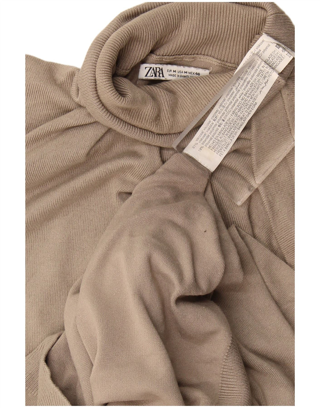 Rollkragenpullover für Damen von Zara, Gr. 14, mittelbeige Viskose