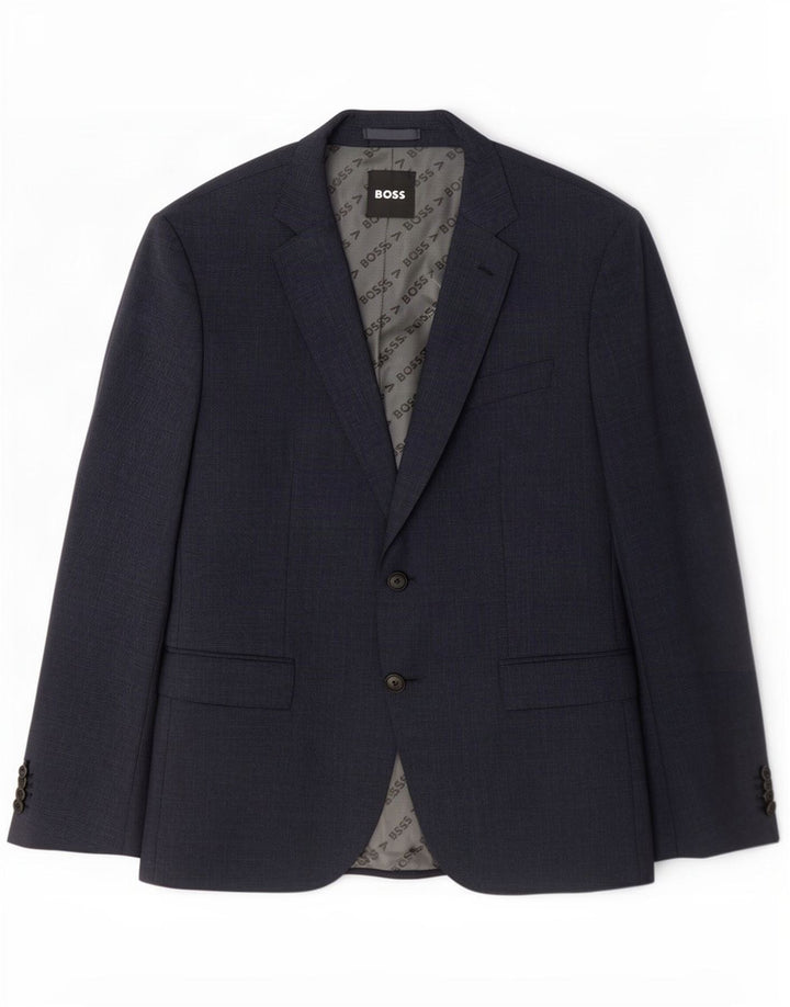 Hugo Boss Herren 2-Knopf-Blazerjacke UK 52 XL Marineblau karierte Wolle