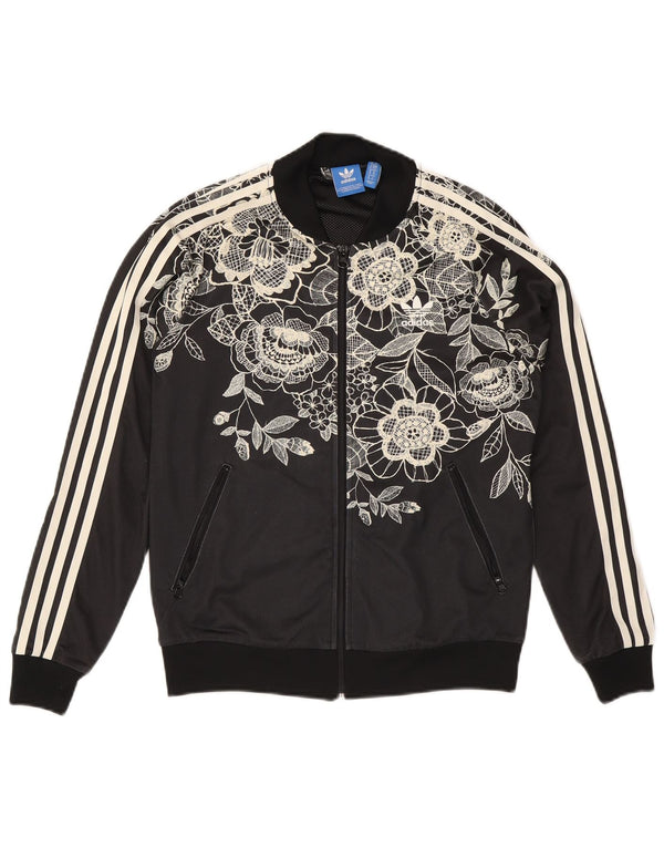 Adidas Damen Graphic Trainingsanzug Top Jacke UK 10 Small Black Floral