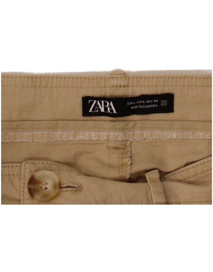 ZARA Damen-Hose mit hoher Taille, schmal zulaufende, kurze Hose, Größe L, W30, L24, Beige