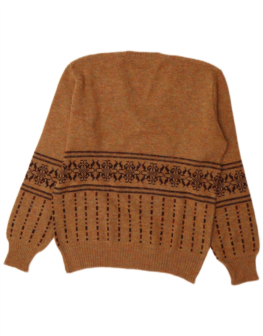 Vintage Herren V-Ausschnitt Pullover Pullover Mittelbraun Fair Isle Acryl