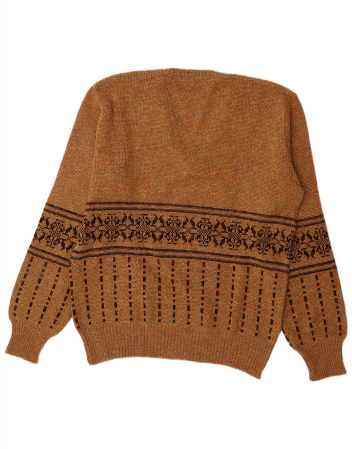 Vintage Herren V-Ausschnitt Pullover Pullover Mittelbraun Fair Isle Acryl