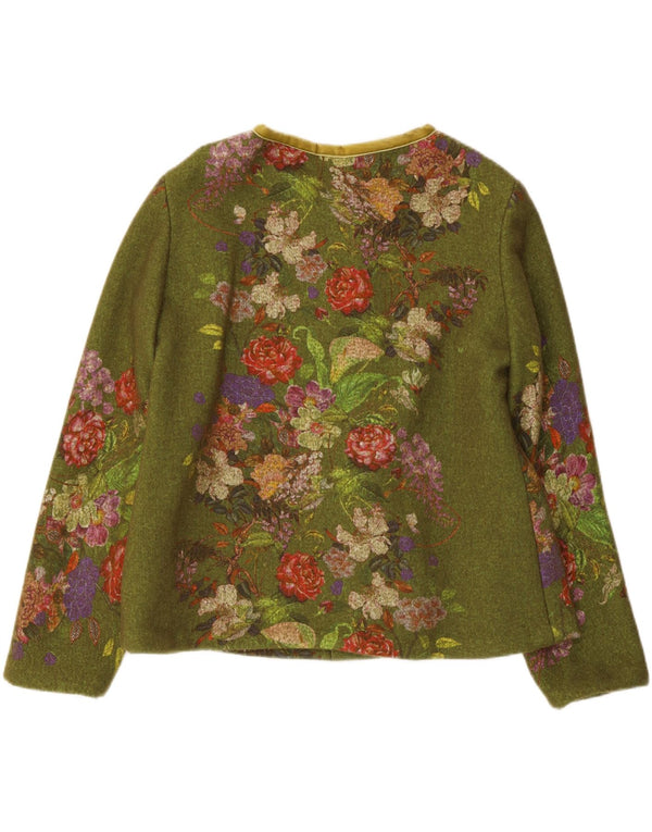 Vintage Damen 3-Knopf-Blazerjacke UK 12 Mittelgrün geblümt