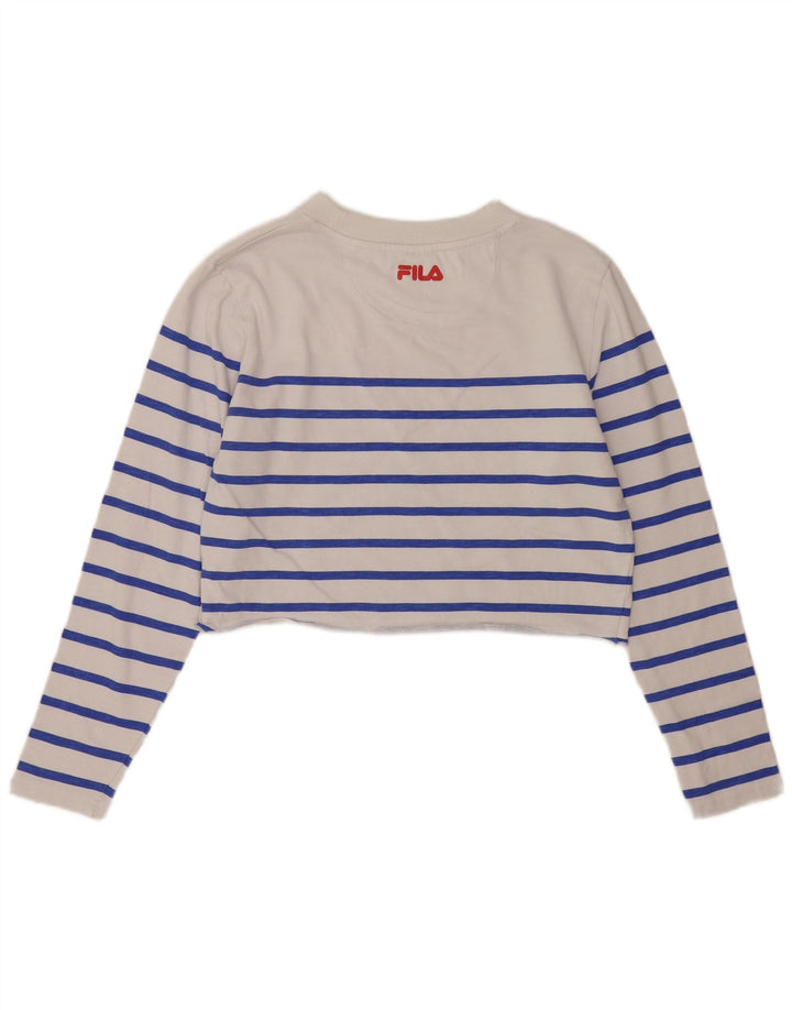 Fila Damen Crop Graphic Top Langarm UK 14 Mittelweiß gestreift