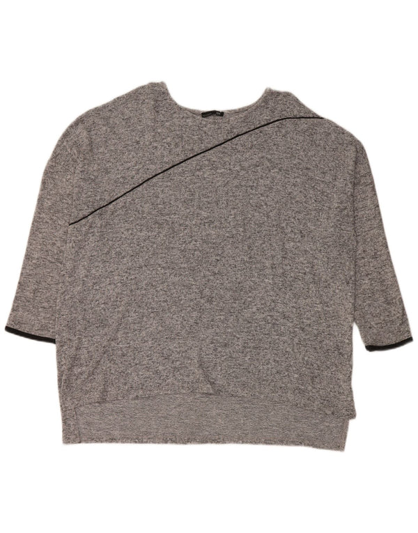 Zara Damen-Oversize-Top mit 3/4-Ärmeln, UK-Größe 14, Mittelgrau meliert