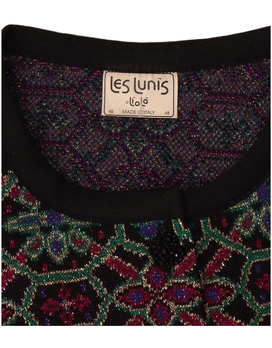 Les Lunis Damen-Cardigan-Pullover IT 48 XL Mehrfarbige geometrische Wolle