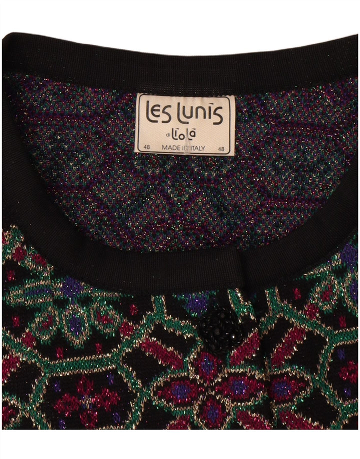 Les Lunis Damen-Cardigan-Pullover IT 48 XL Mehrfarbige geometrische Wolle