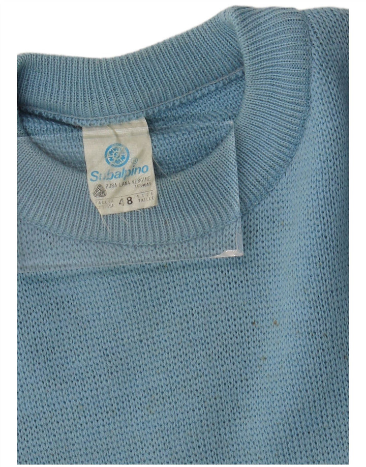 Vintage Herren-Pullover mit Rundhalsausschnitt, Größe 48, klein, blau, Farbblock