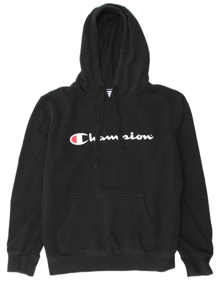 CHAMPION Mens Graphic Hoodie Jumper Medium Black Cotton