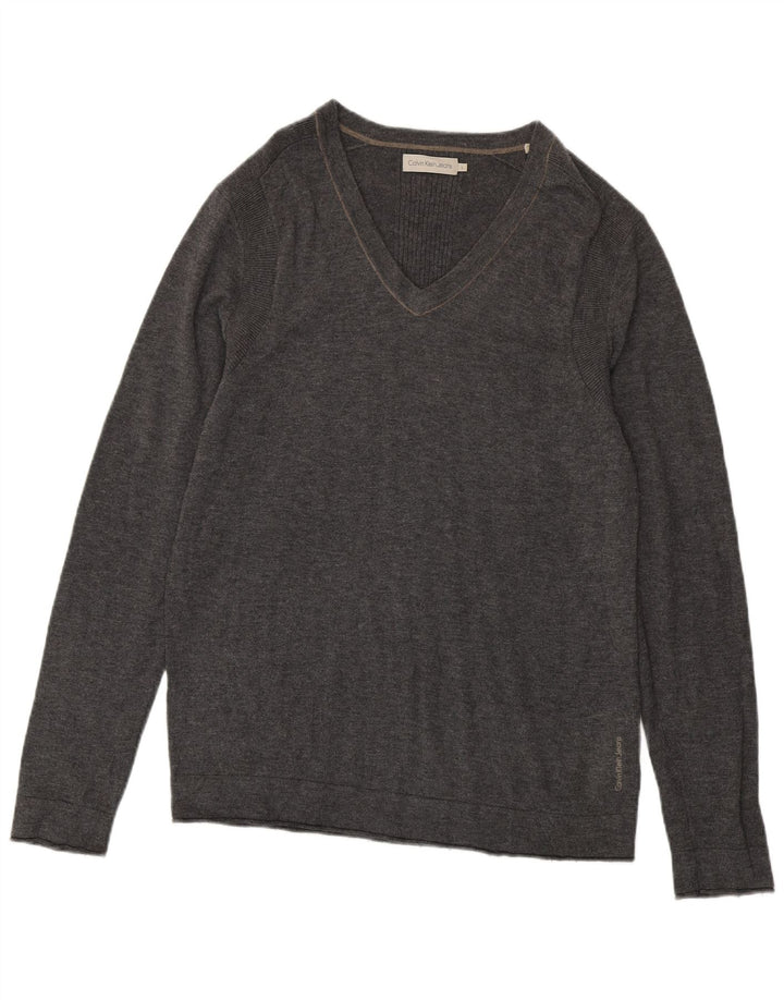 Calvin Klein Jeans Herren-Pullover mit V-Ausschnitt, großes graues Nylon